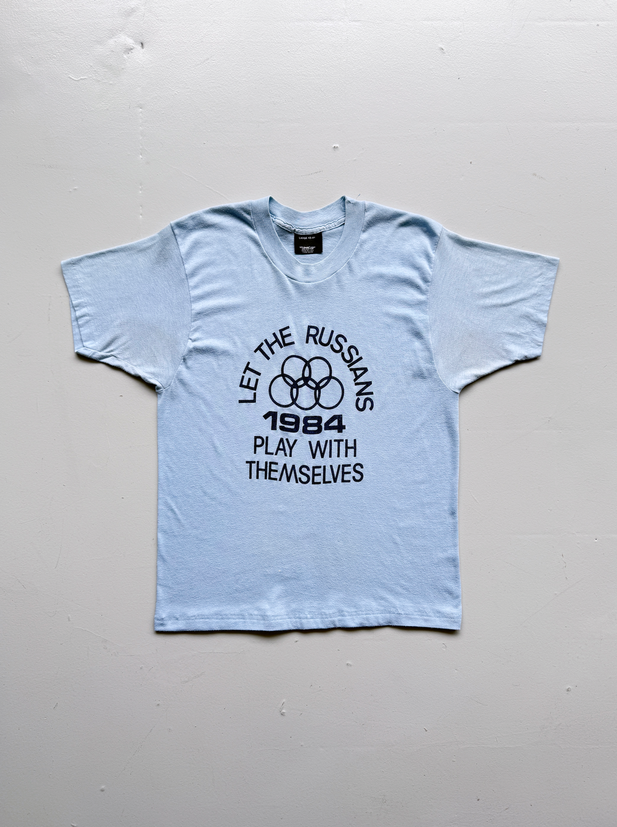 Light Blue Let The Russians 1984 Olympics 80's Vintage Cropped T-Shirt