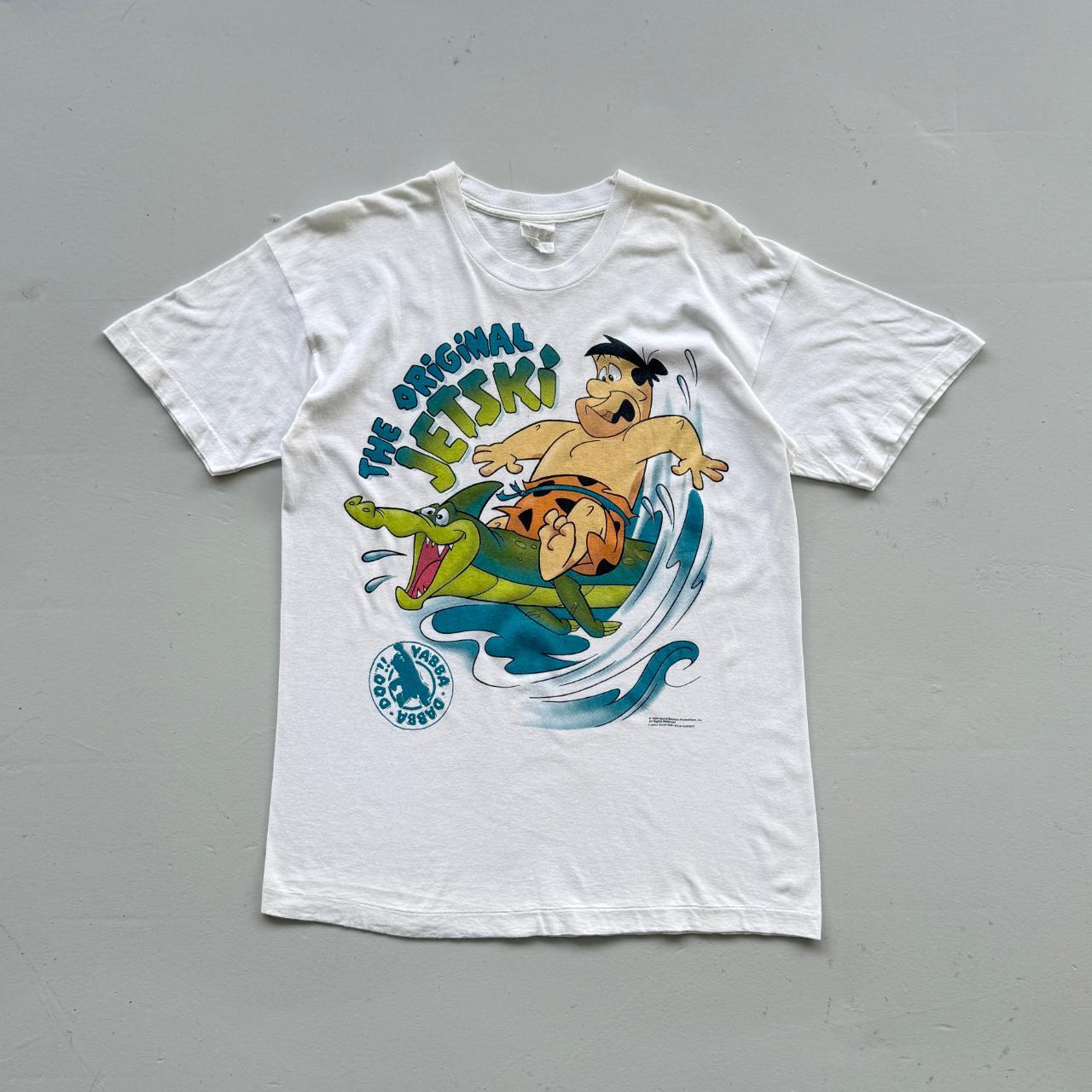 White Fred Flintstone 90s Vintage Jet Ski Graphic T-Shirt - Large