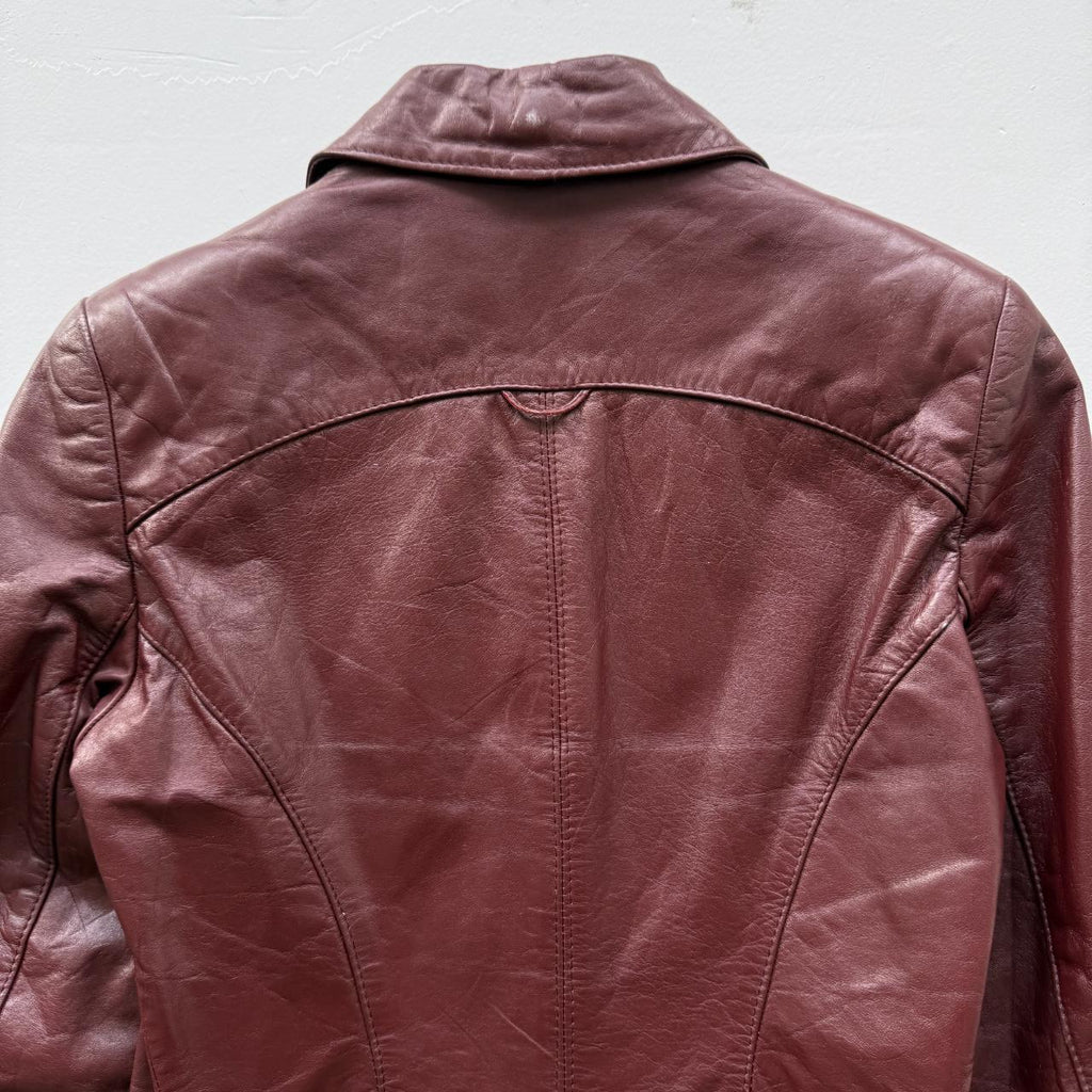 Burgundy Leather Blazer Vintage 90s Jacket - Womens Size 6