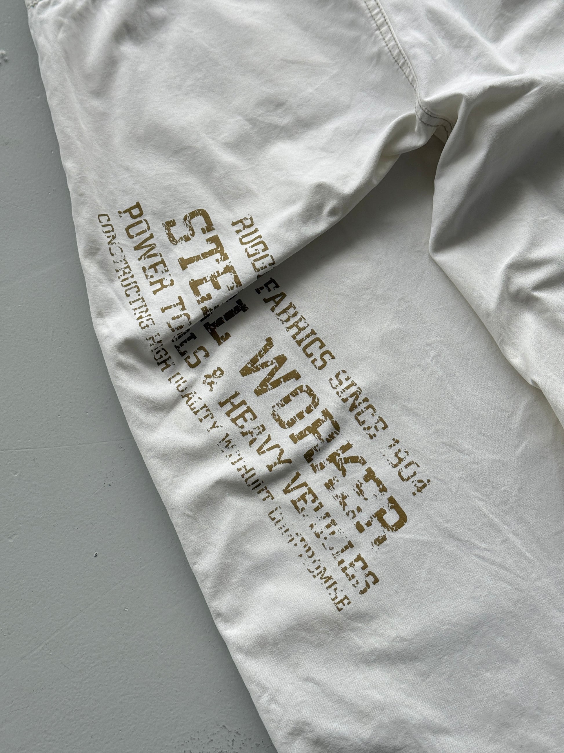 White 00's Vintage Y2K Wide Leg Cargo Trousers - W34 x L34