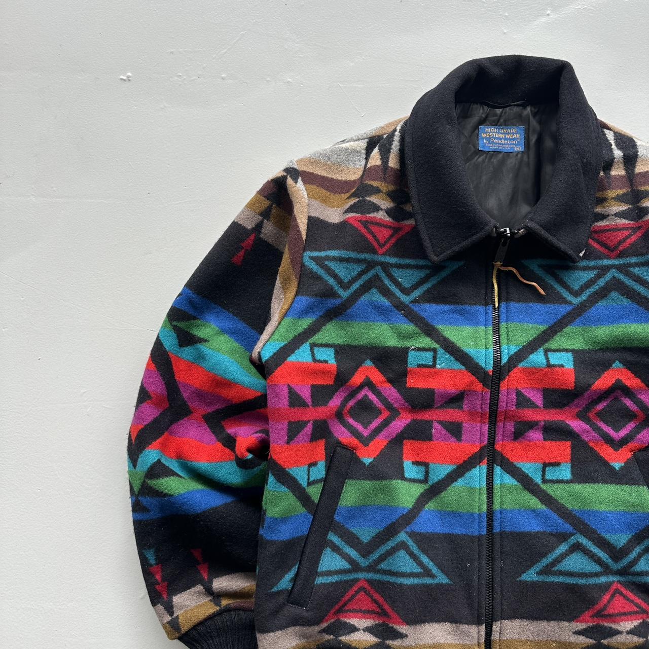 Navy Pendleton High Grade Western Wear Zip-Up Jacket - Medium