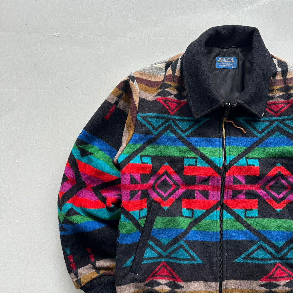 Navy Pendleton High Grade Western Wear Zip-Up Jacket - Medium