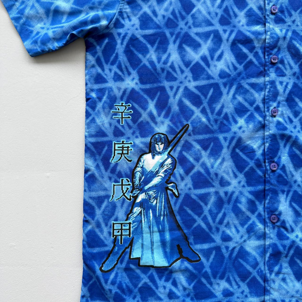 Blue Crazy Gothic Tribal Surfwear 00's Shirt - XL