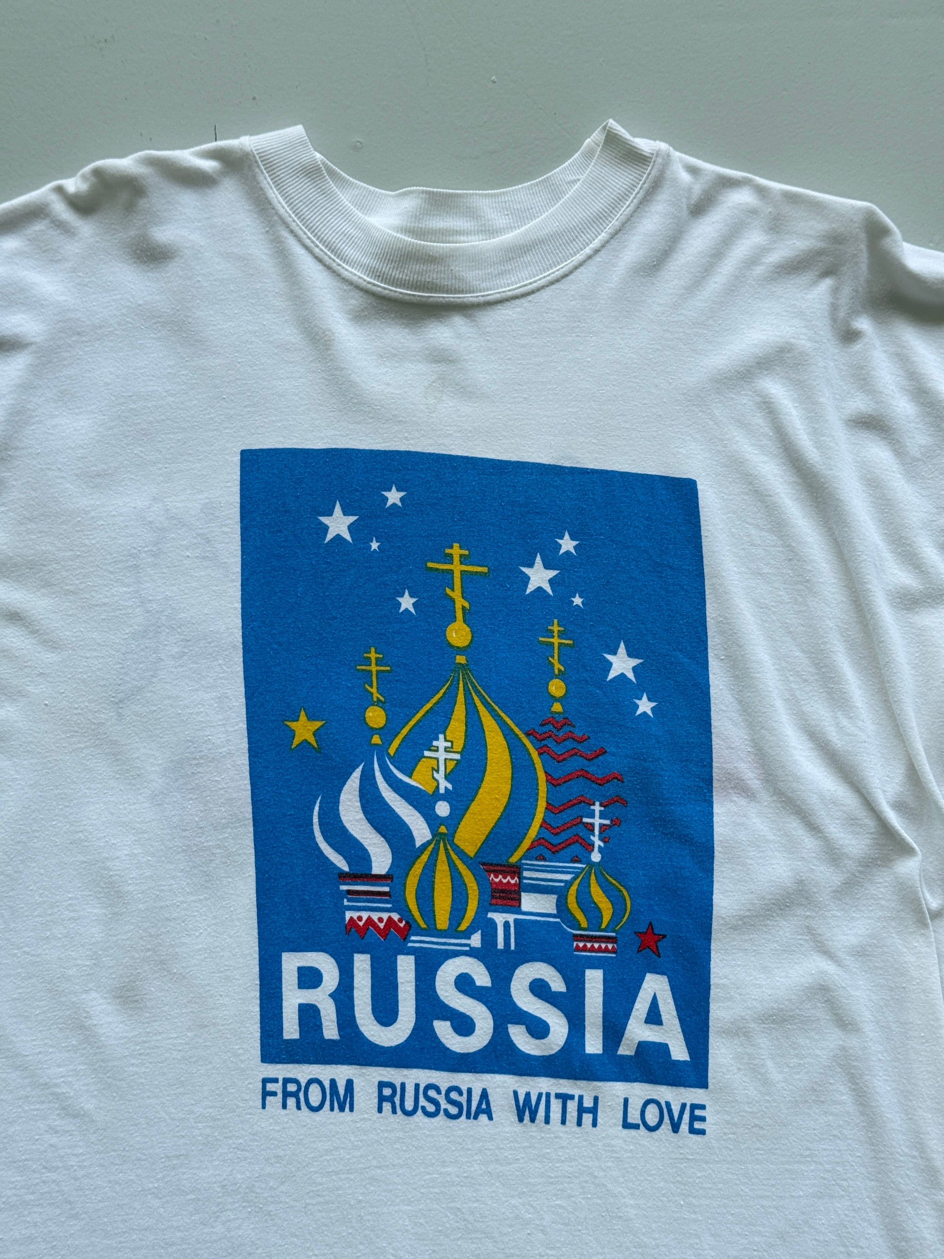 White 'From Russia with Love' 90's Vintage Graphic Tourist T-Shirt - Large