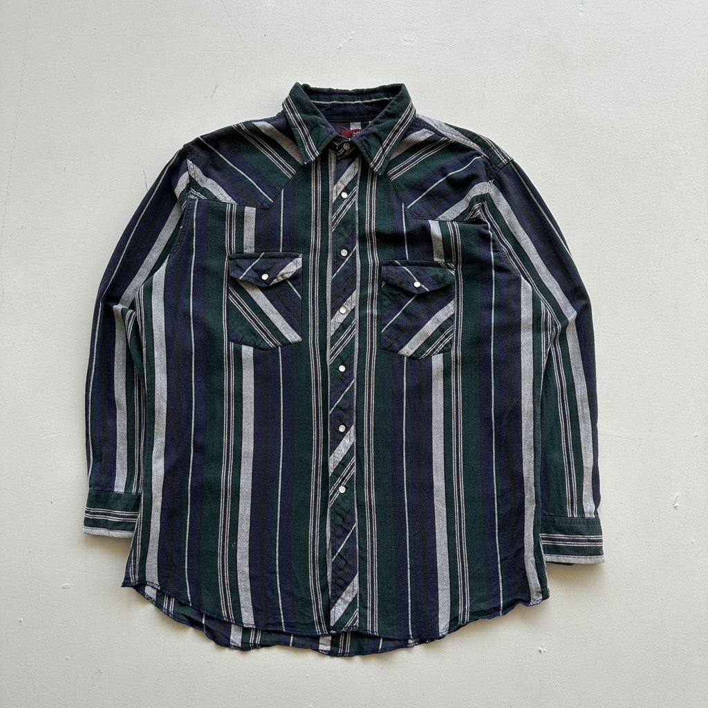 Navy Blue and Green Vintage Western Wrangler Shirt - XL