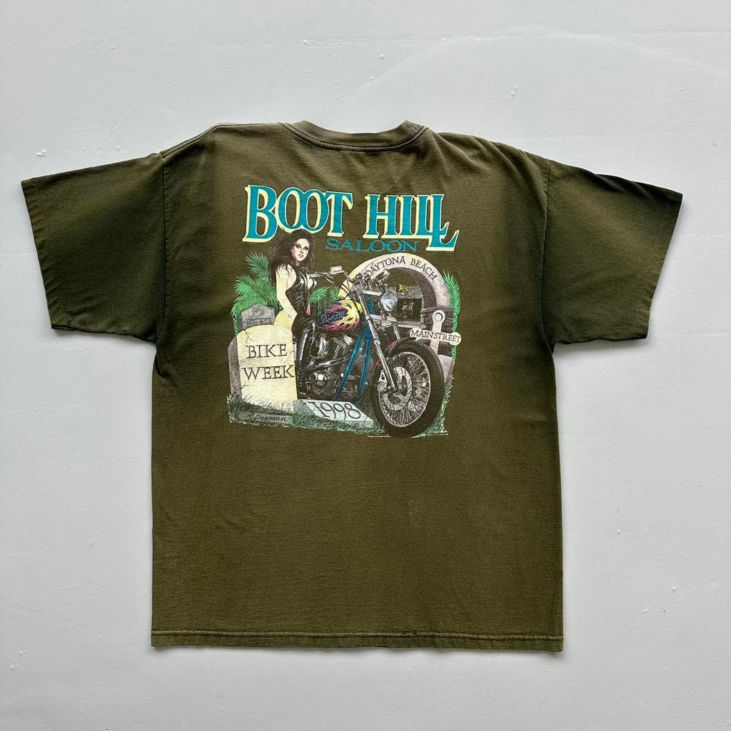Green Faded Boots Hill Saloon Biker Vintage 90's Graphic T-shirt - XL