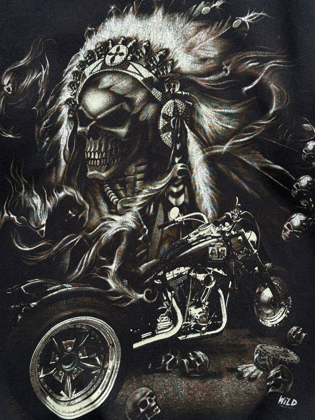 Wild Gothic Skull Biker 00's Vintage Graphic Sweatshirt - Medium