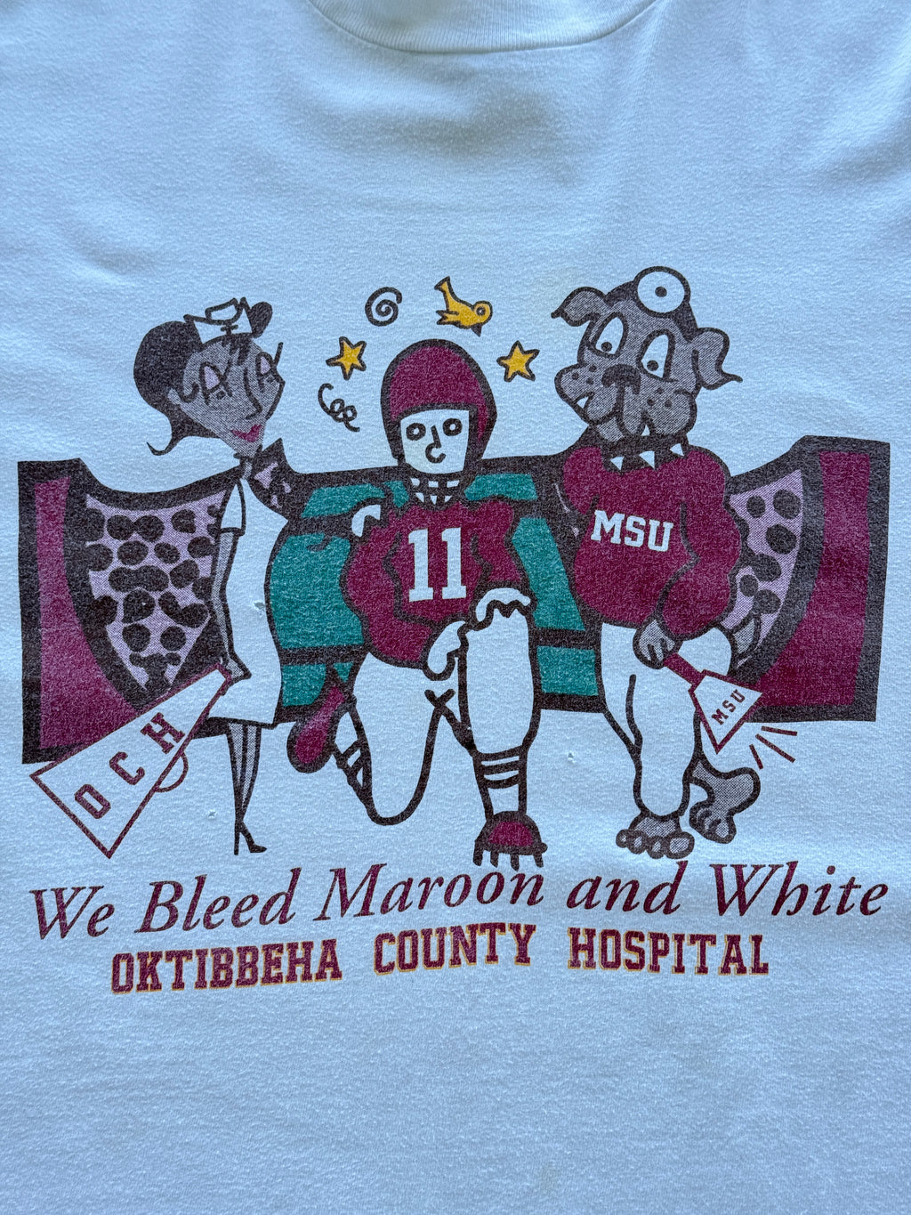 Hanes MSU We Bleed Maroon and White 90's Vintage T-Shirt - XL