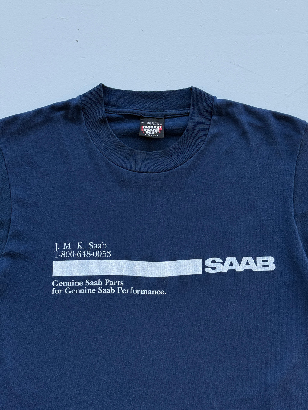 Navy SAAB Genuine Parts 80's Vintage Graphic T-Shirt - Small