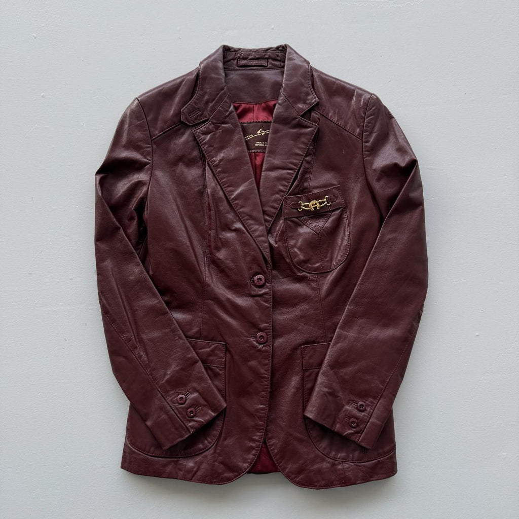 Burgundy Leather Blazer Vintage 90s Jacket - Womens Size 10