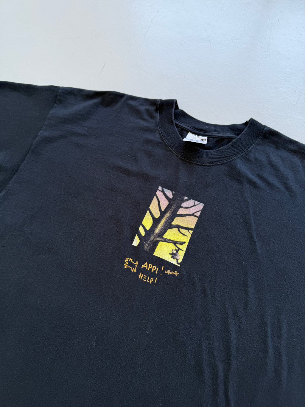 Black Appi 00's Vintage Illustration Graphic T-Shirt - XL