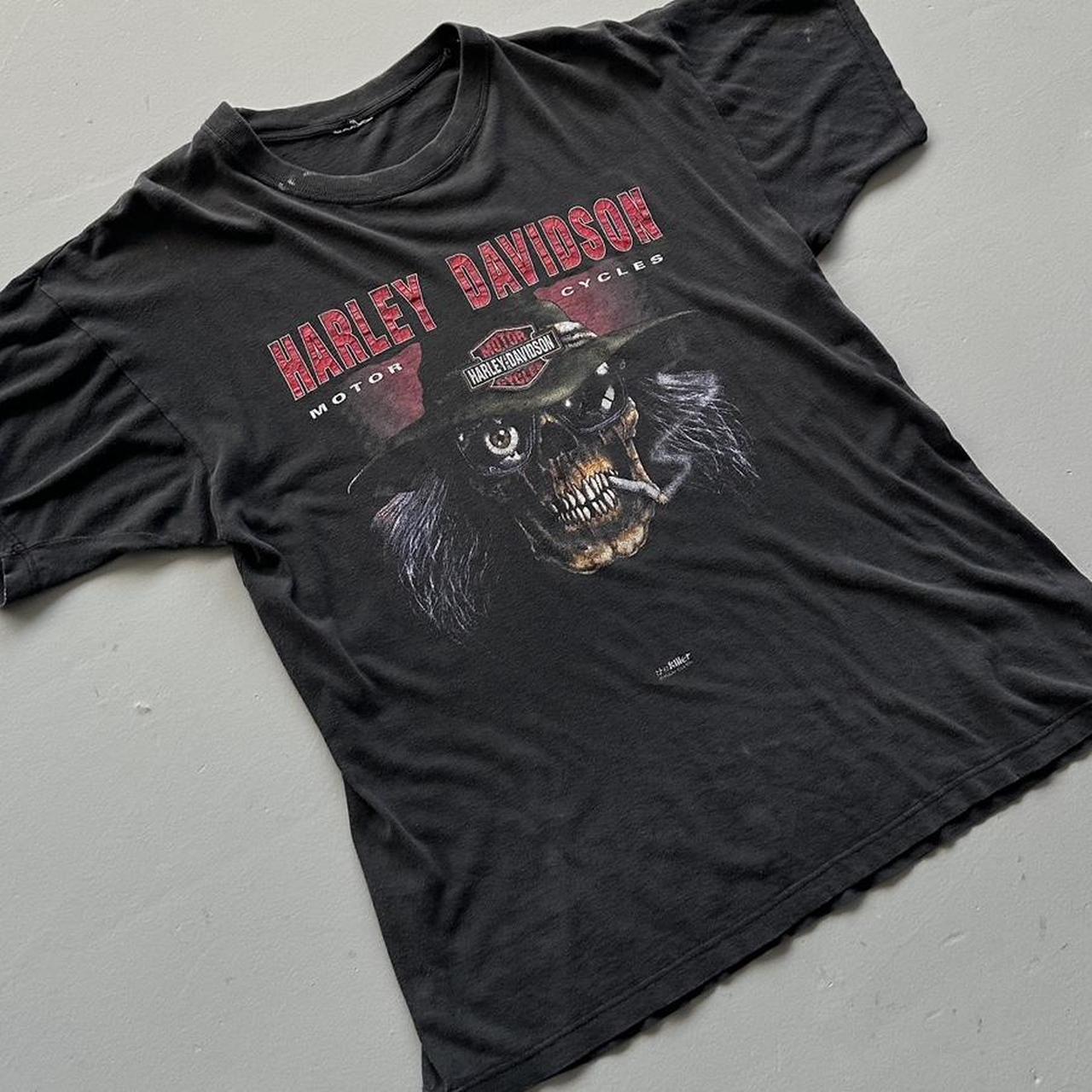 Black Harley Davidson Rare Skeleton 90's Vintage T-shirt - Large
