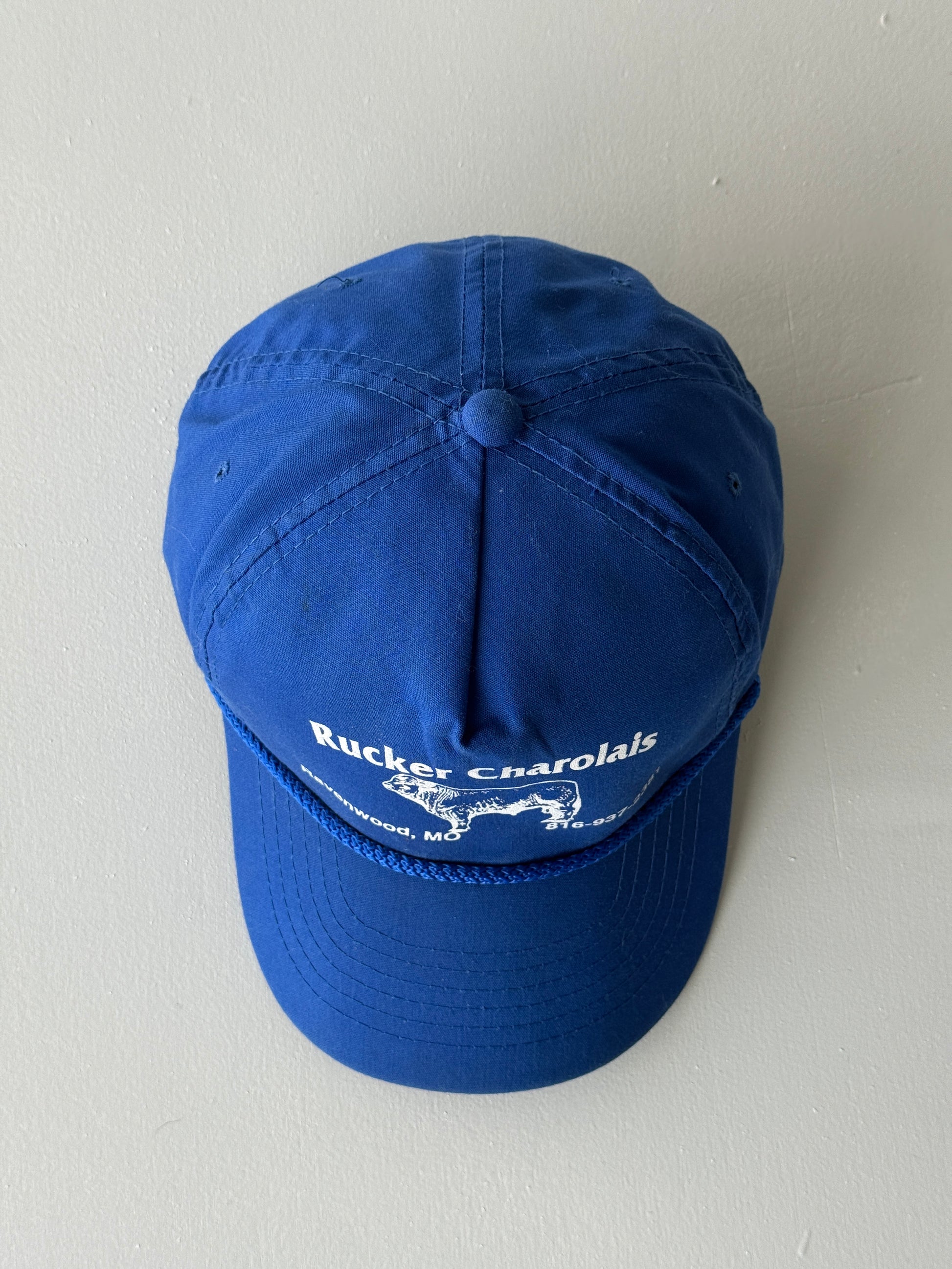 Blue Rucker Charolais Cattle 90's Vintage SnapBack Trucker Cap