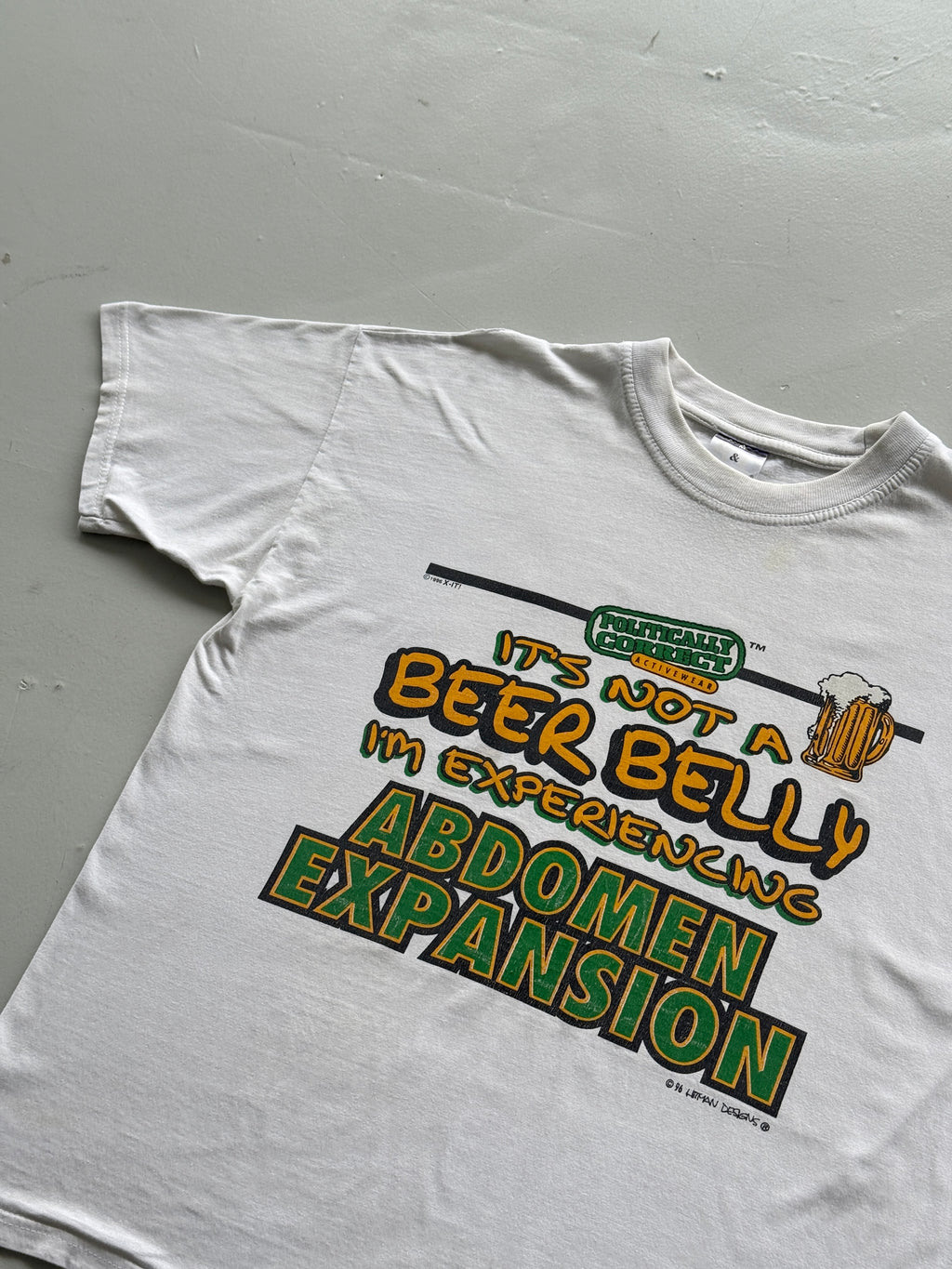 White 00's Vintage Novelty Slogan Graphic Dad T-Shirt - Large