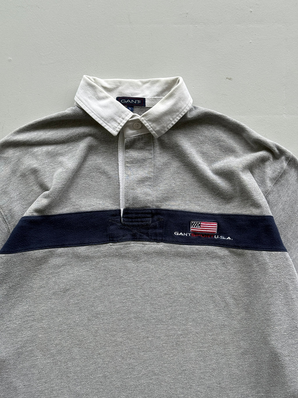 Grey Gant 90's Vintage Long Sleeve Rugby Jersey Polo Shirt - XL