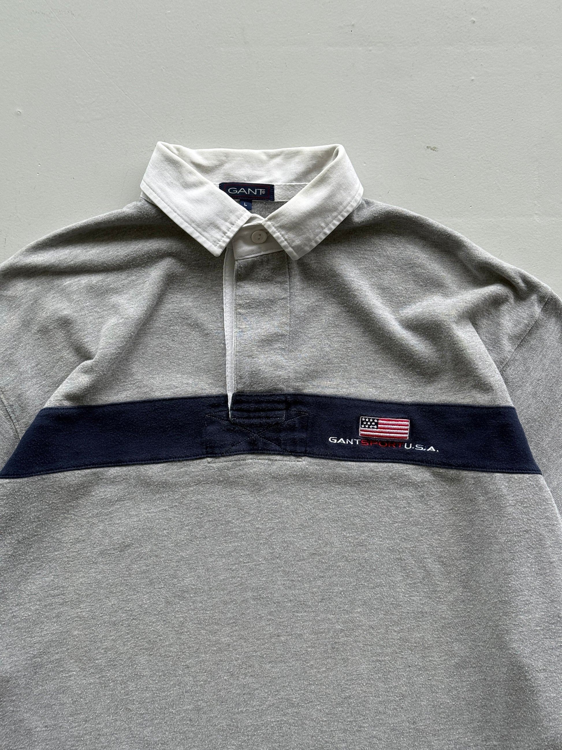 Grey Gant 90's Vintage Long Sleeve Rugby Jersey Polo Shirt - XL