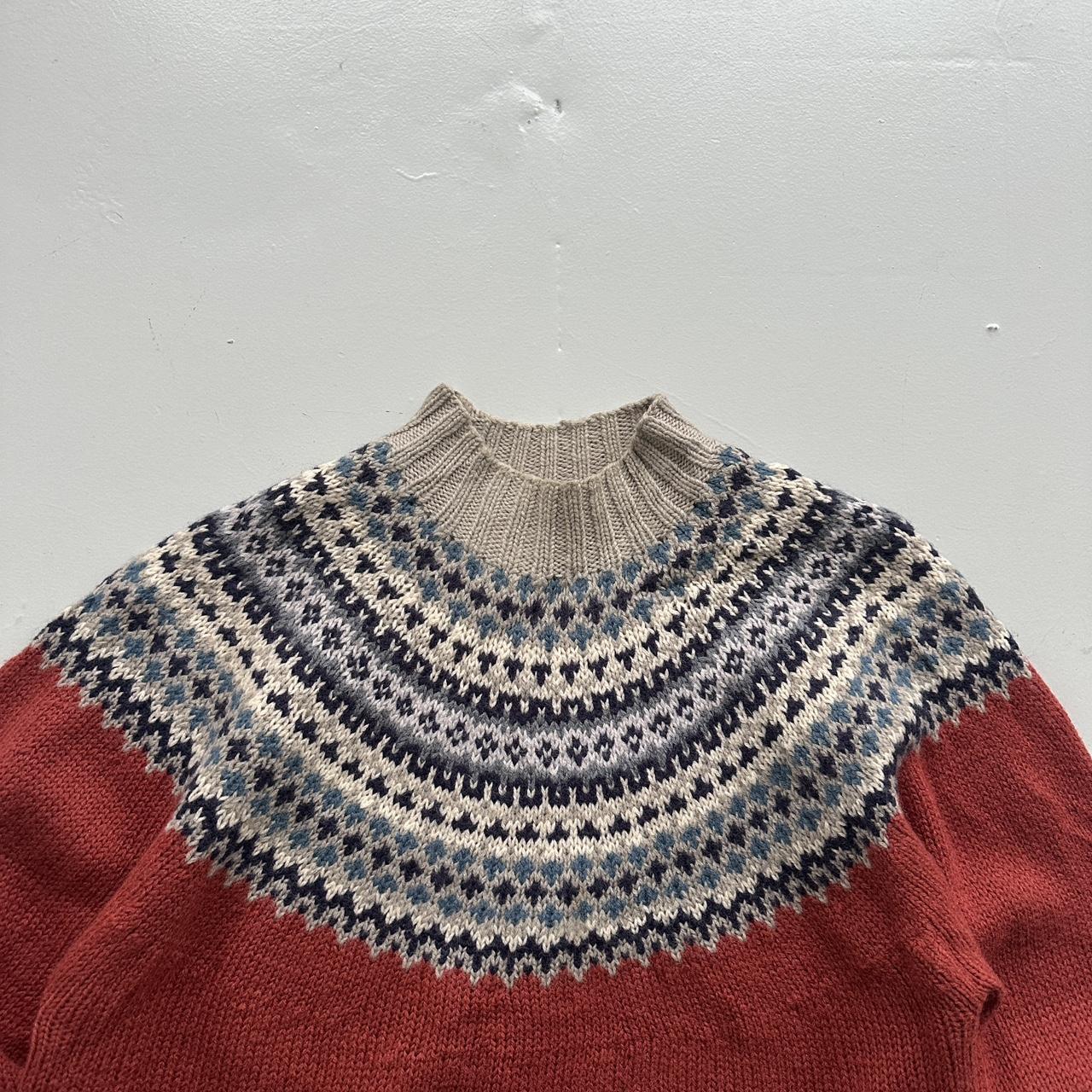 Orange Patterned Timberland Hand Knit 90s Vintage Woollen Mock Neck Jumper - XL