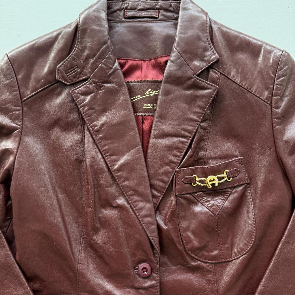 Burgundy Leather Blazer Vintage 90s Jacket - Womens Size 10