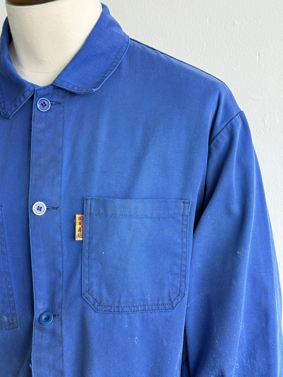 Thrashed Blue French 80's Vintage Workwear Chore Jacket CH516 - Large