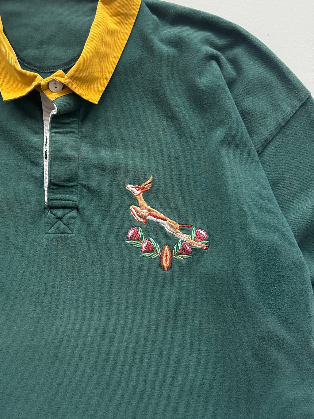 Green South Africa Springboks 90's Vintage Long Sleeve Rugby Polo Jersey - XL
