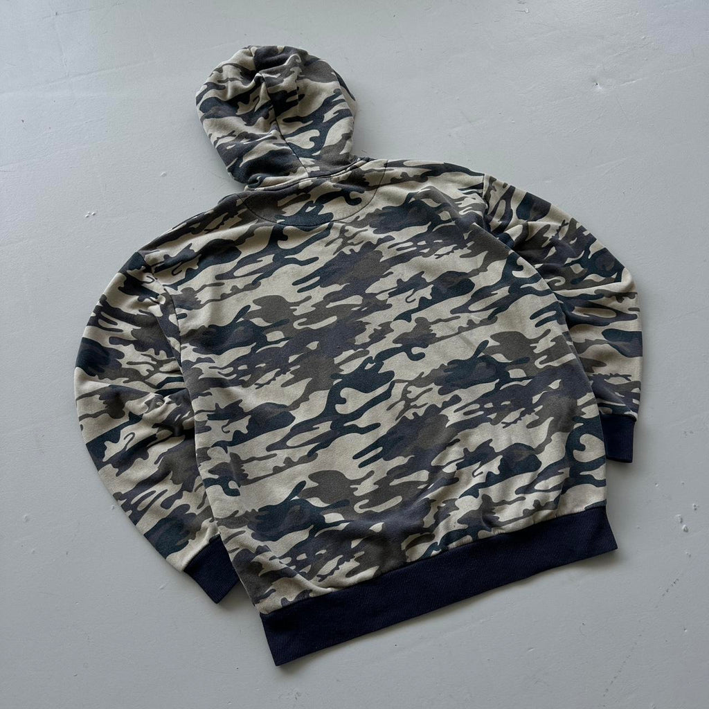 Grey Camo Tribal Dragon Y2K Full-Zip Hoodie - XL