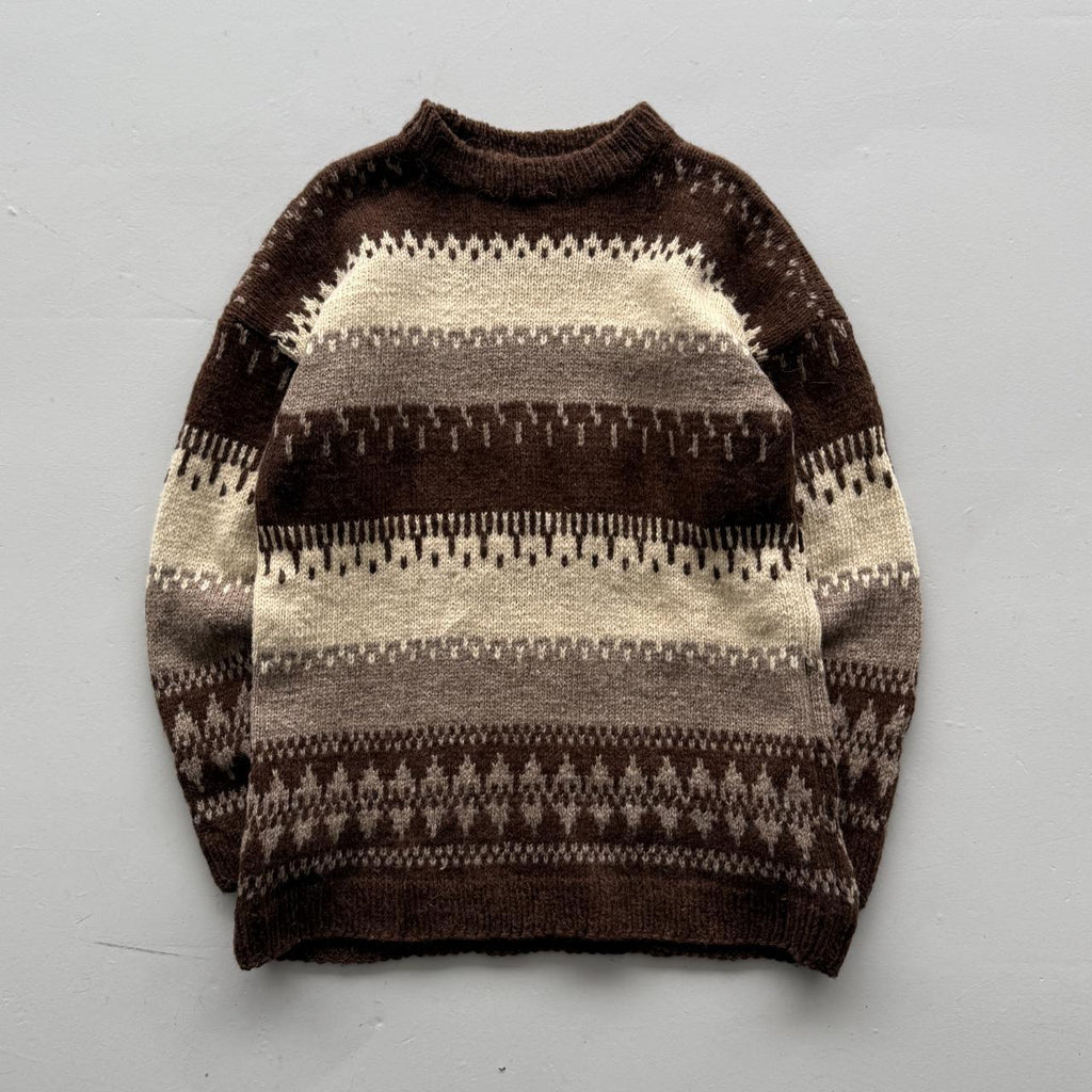 Brown 80s Hand Made Chunky Knit Jumper - XL
