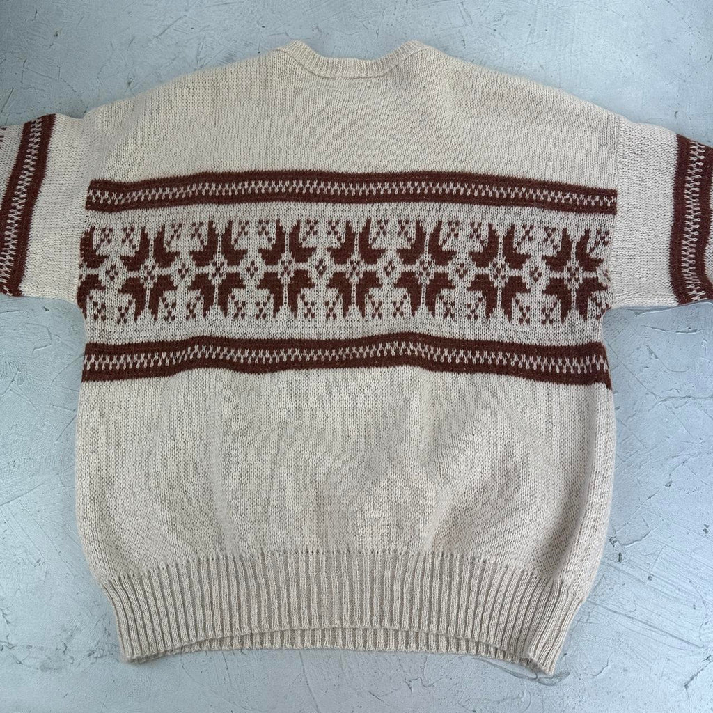 Cream / Auburn 90's Woollen Hand Knitted Sweatshirt - Large