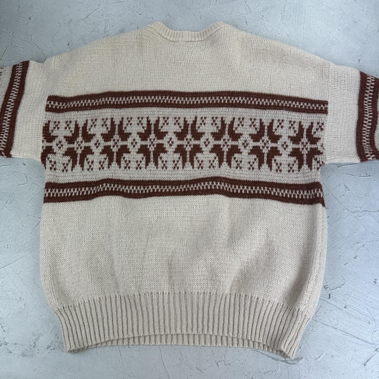 Cream / Auburn 90's Woollen Hand Knitted Sweatshirt - Large