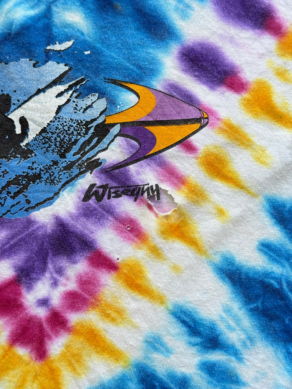Blue Tye-dye Surfer 90's Vintage Single Stitch Graphic T-Shirt - Medium