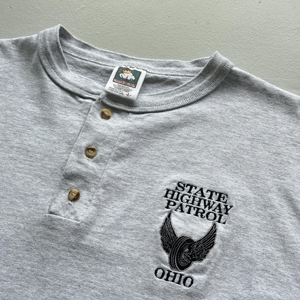 White State Highway Patrol Ohio Henley Button-Up Vintage 90's T-shirt - Large