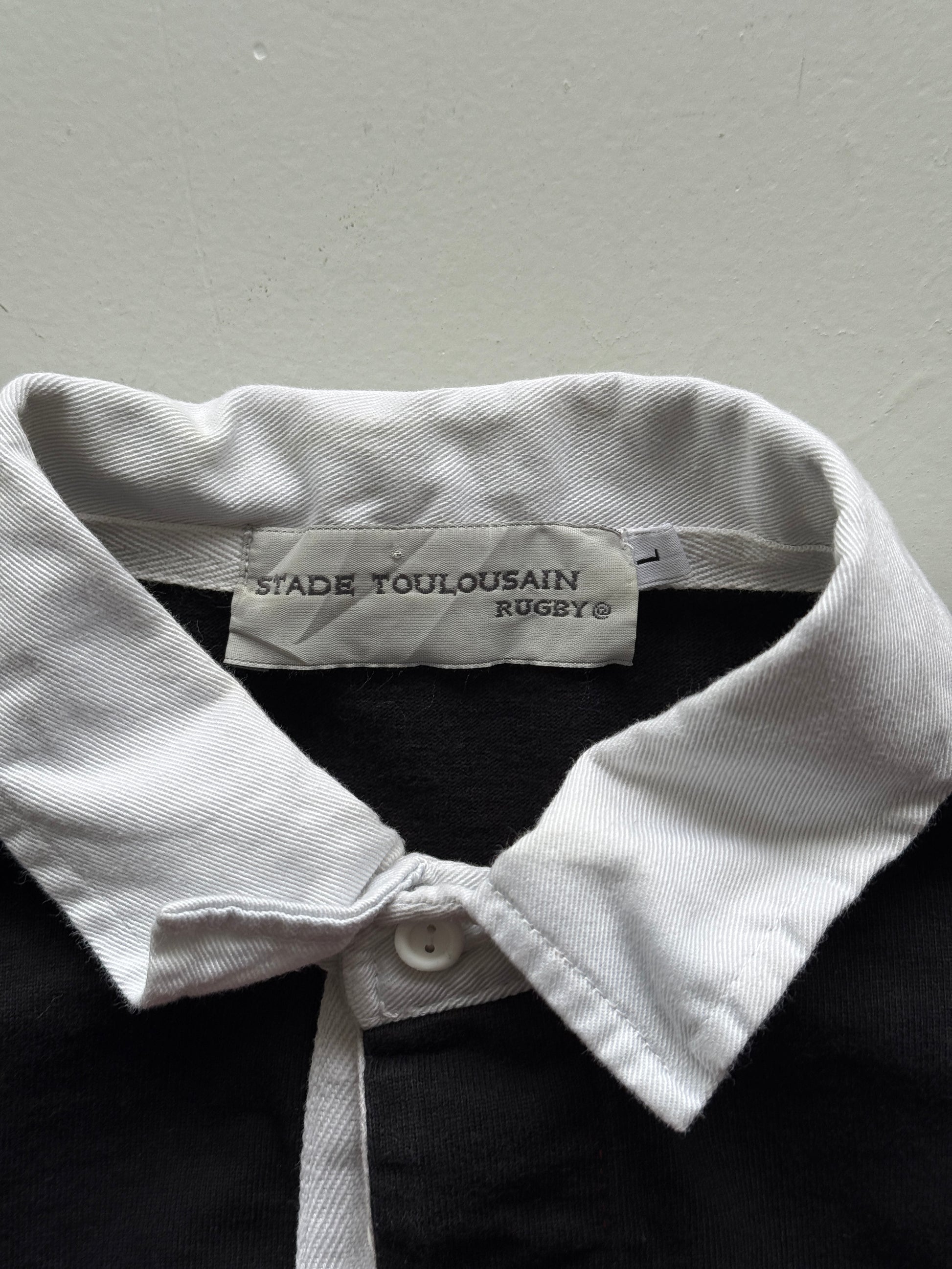 Red Striped Stade Toulousain 90's Vintage Long Sleeve Rugby Jersey Polo - Medium