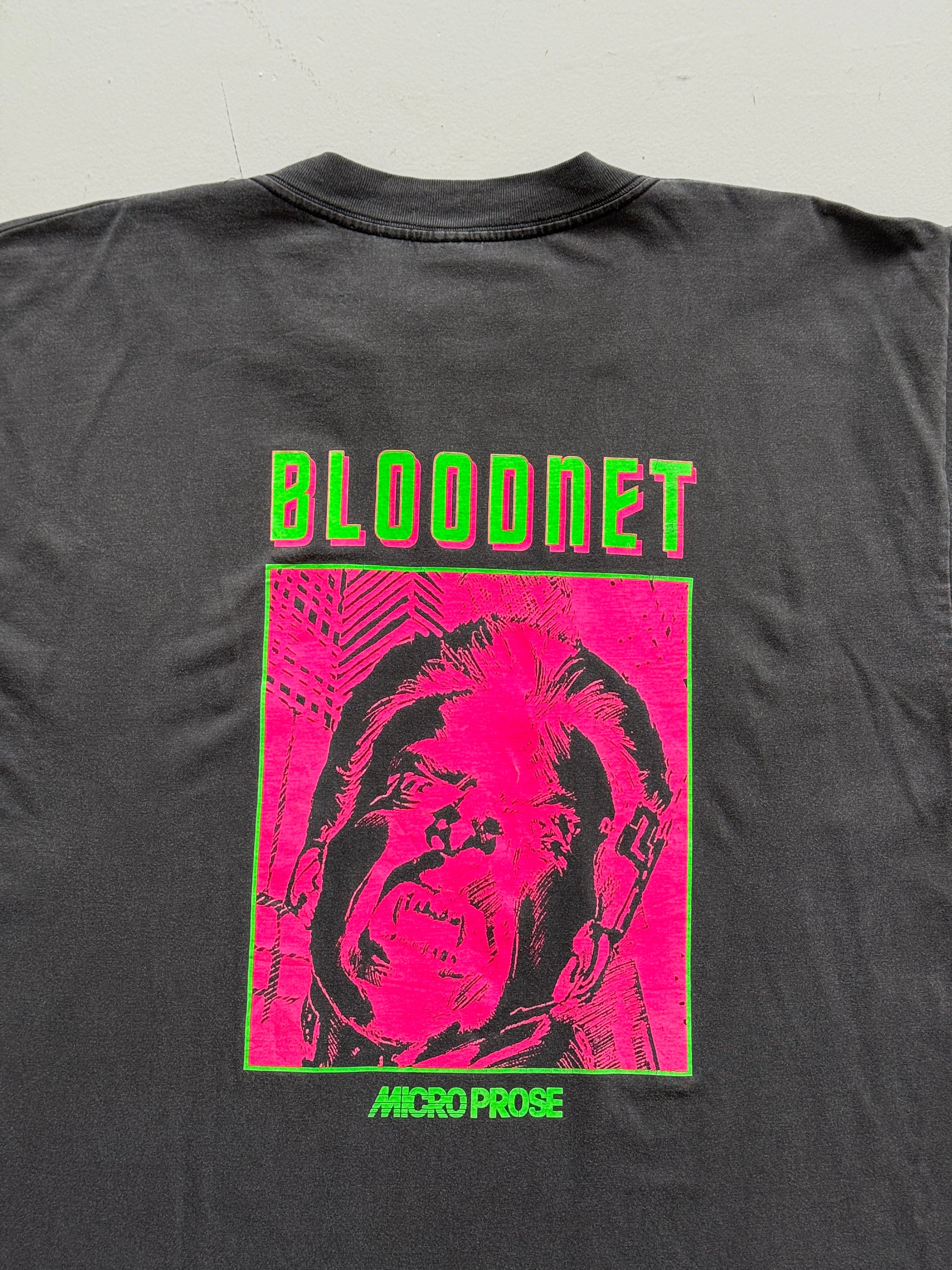 Black BloodNet 90's Vintage Cyberpunk Graphic Gaming T-Shirt - Large