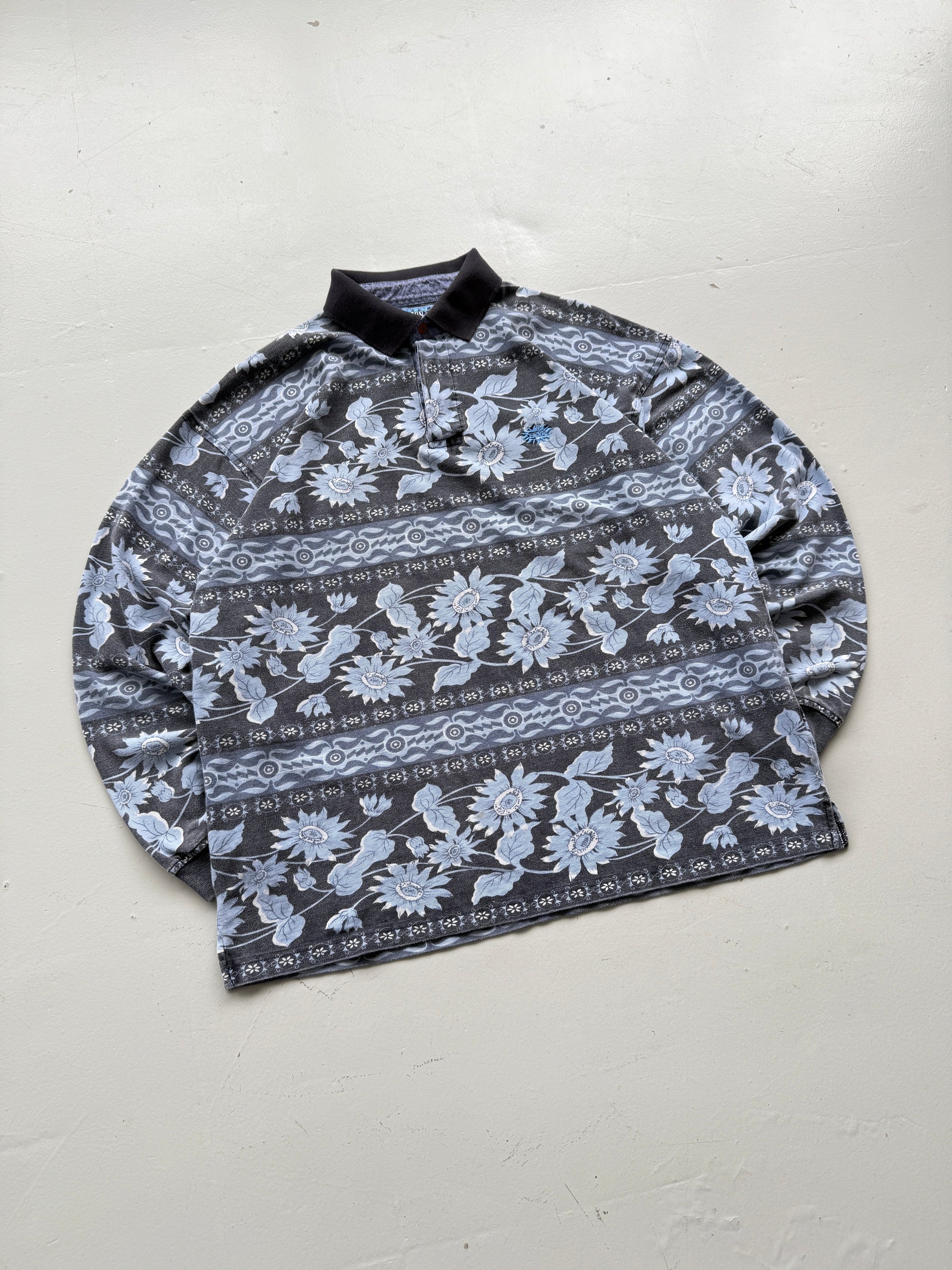 Best Montana Patterned Vintage 90's Long Sleeve Surf Polo - Medium