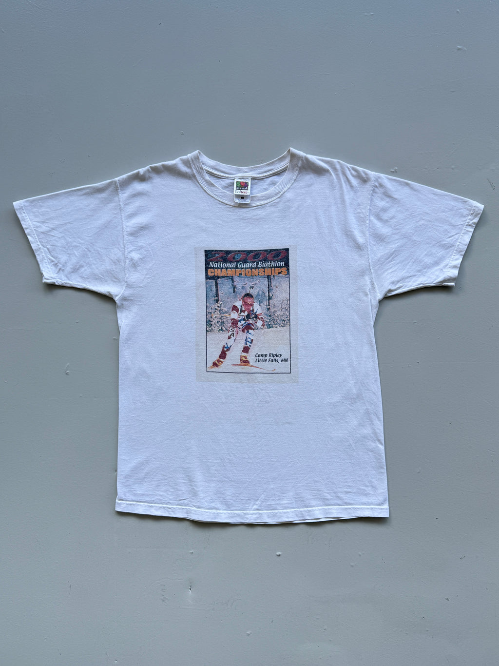 White Ski Biathlon Champion 00's Vintage Graphic T-Shirt - Large
