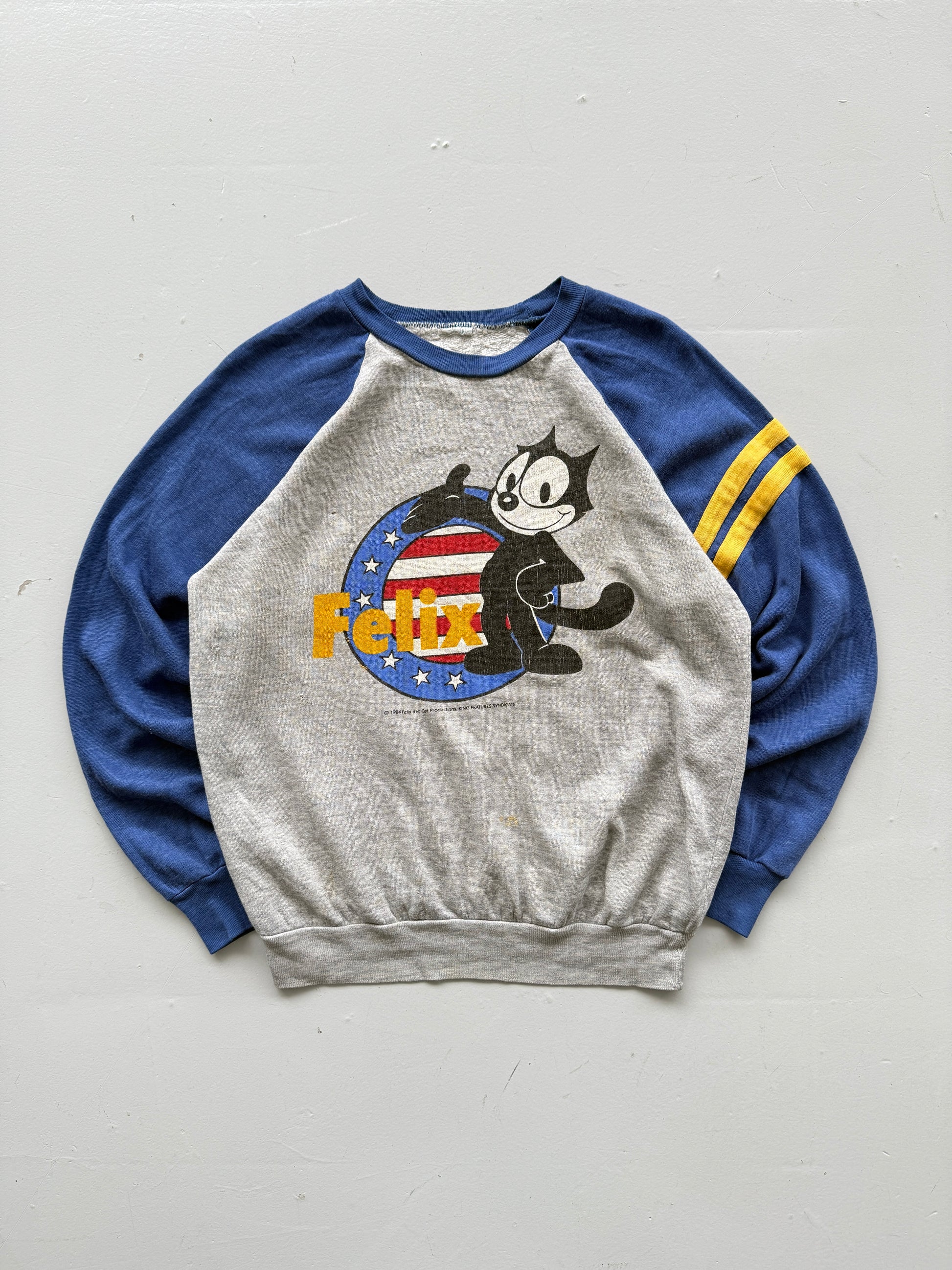 Grey Felix 80's Vintage Graphic Cartoon Raglan Sleeve Sweatshirt - Small