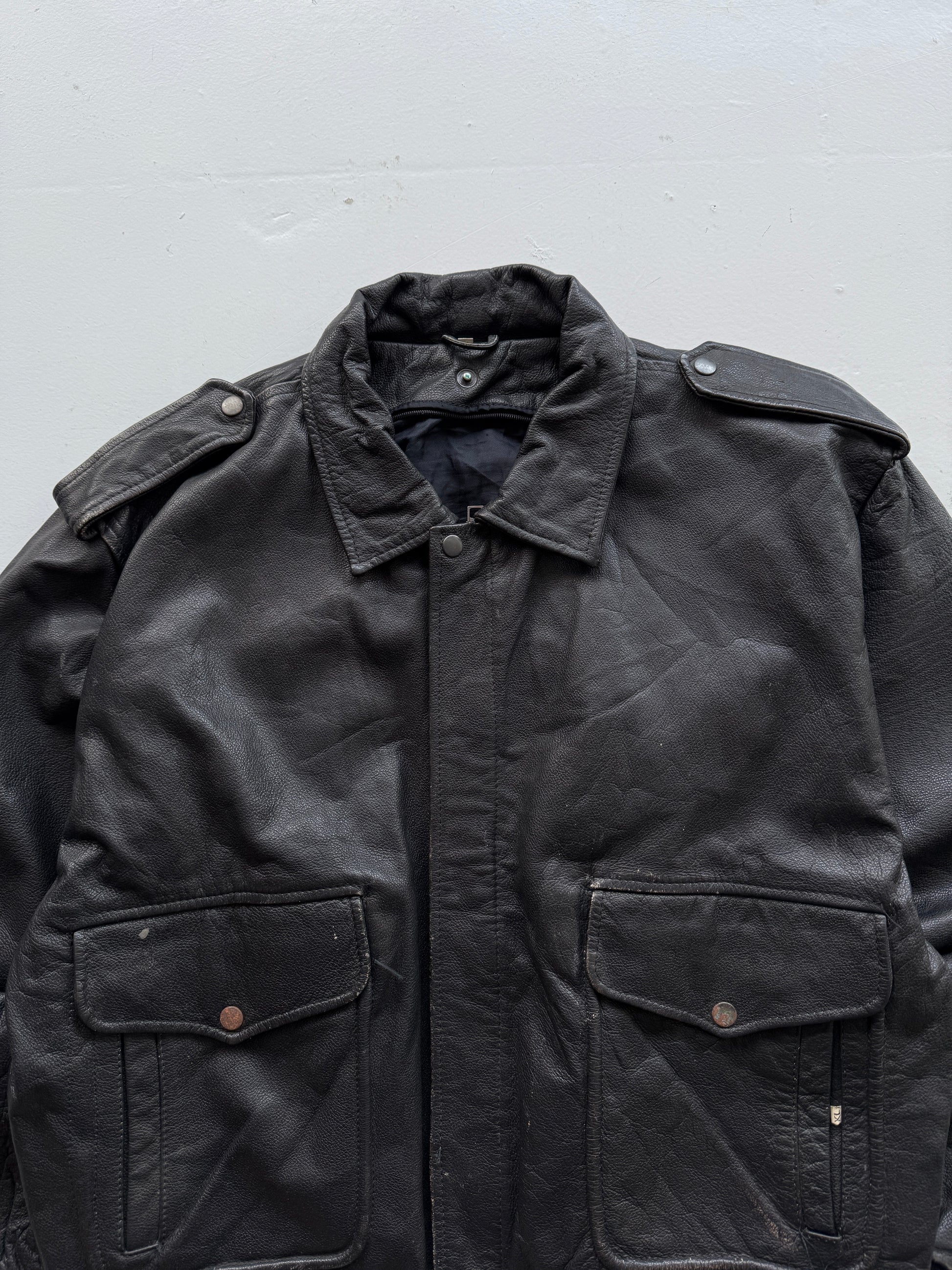 Black A2 Leather Vintage Aviation 90s Bomber Jacket - XL