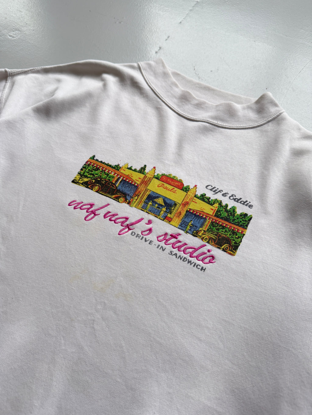 White Naf Naf 90's Vintage Graphic Sweatshirt Jumper - Large