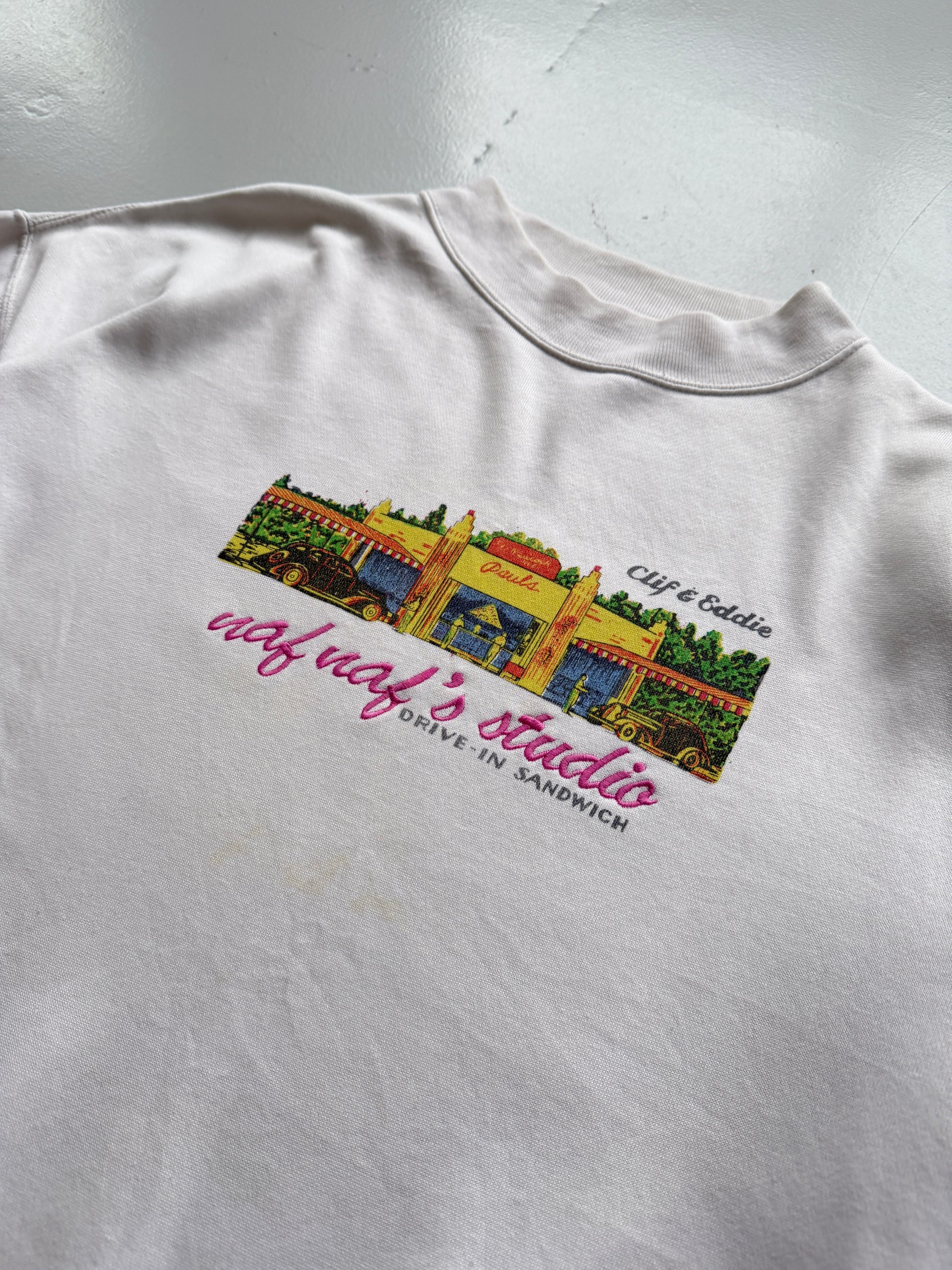 White Naf Naf 90's Vintage Graphic Sweatshirt Jumper - Large