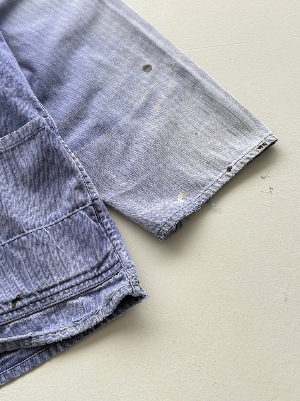 Thrashed Blue Herringbone 60's French Vintage Workwear Chore Jacket CH382 - Smal