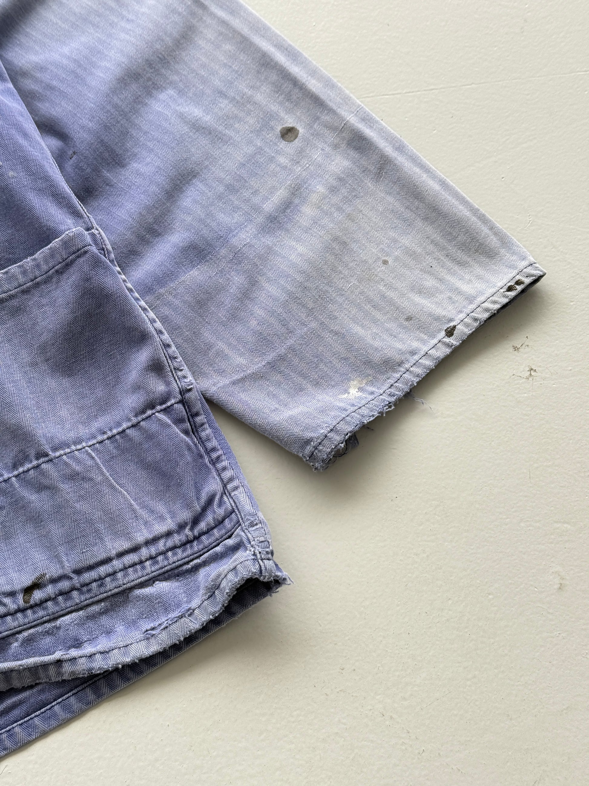 Thrashed Blue Herringbone 60's French Vintage Workwear Chore Jacket CH382 - Smal