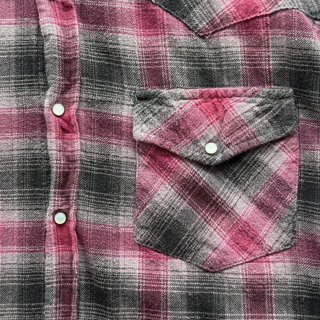 Pink and Black Checkered Western 90s Vintage Long Sleeve Shirt - XL