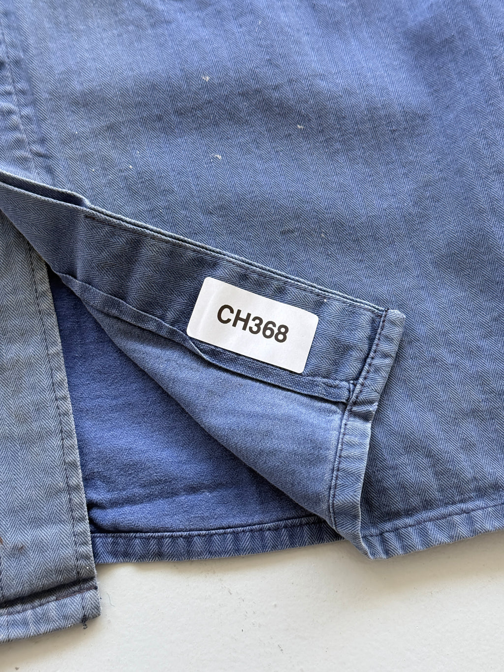 Thrashed Blue Herringbone French Vintage Workwear Chore Jacket CH368 - Small