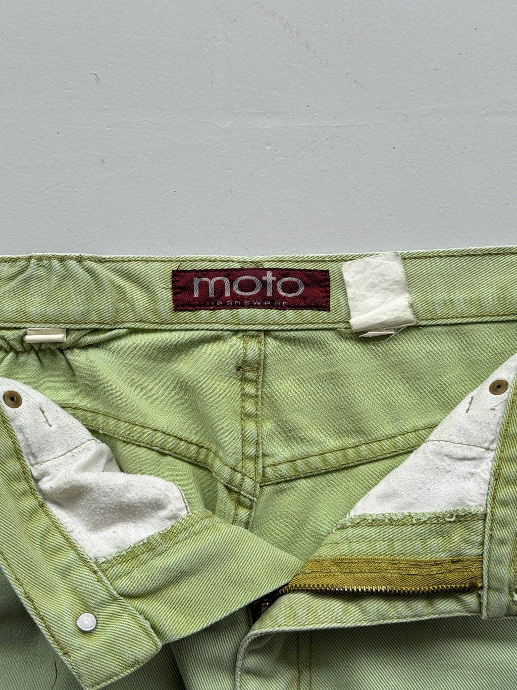 Pale Green Moto Y2K Vintage Jeans - UK 14