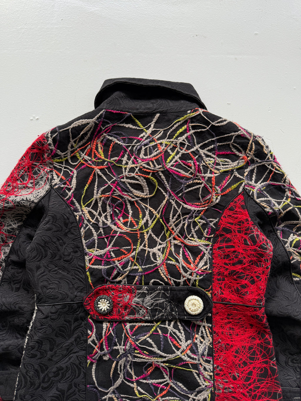 Black Zhao Long 00's Vintage Y2K Embroidered Overcoat - Small
