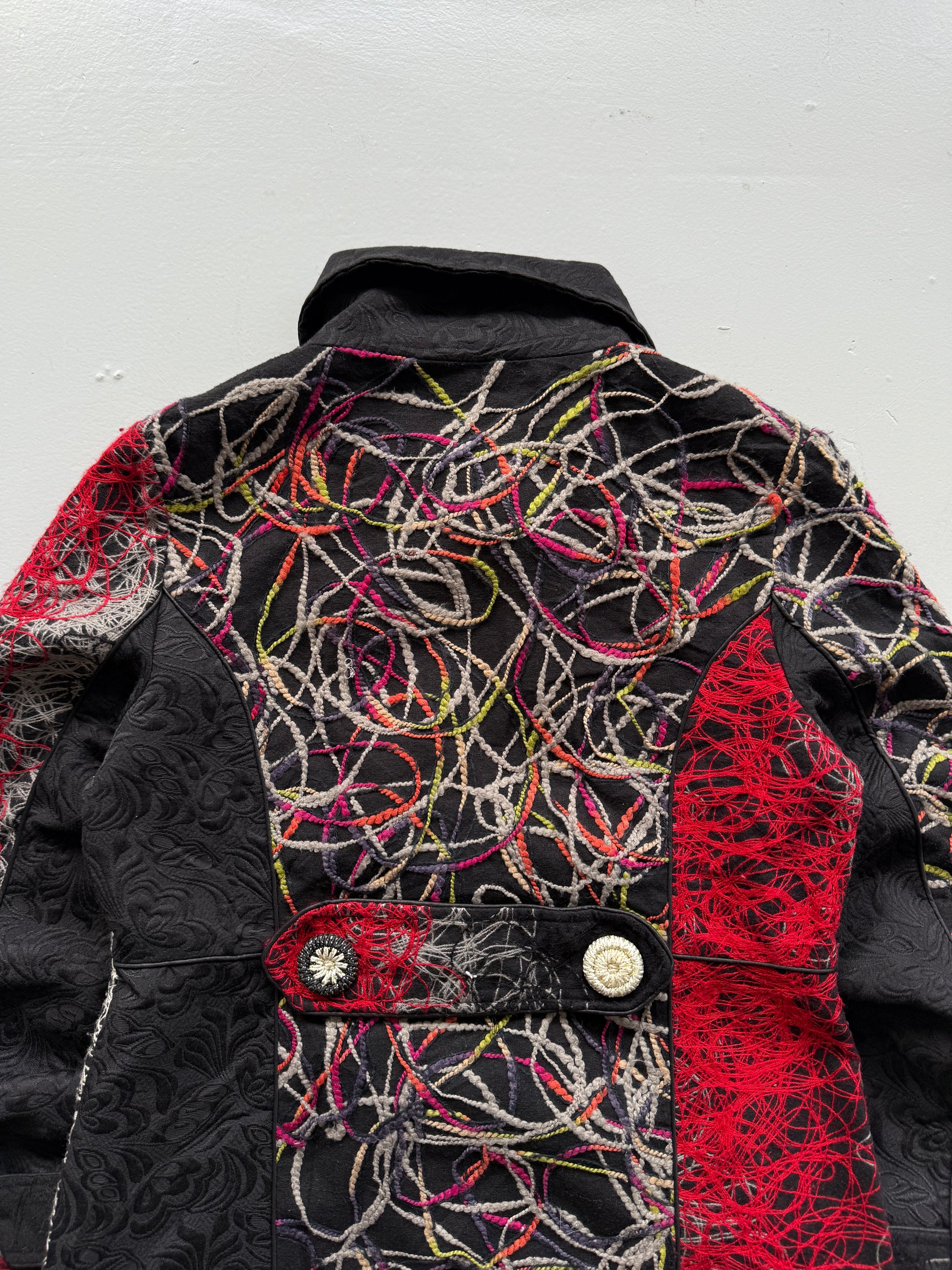 Black Zhao Long 00's Vintage Y2K Embroidered Overcoat - Small