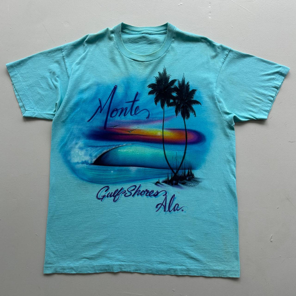 Blue Airbrushed Monte Tourist 90s Vintage T-shirt - XL
