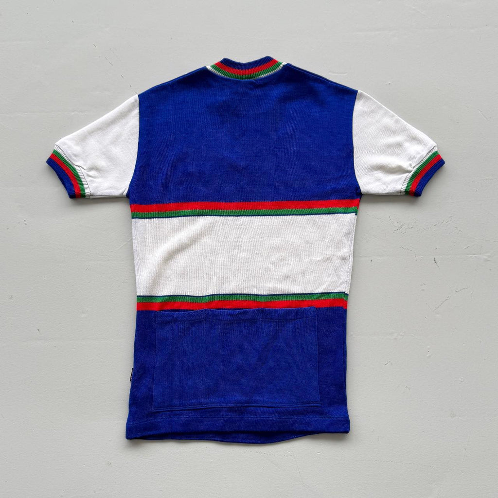 Blue Striped Flower 80's Deadstock Knit Cycling Jersey - Small
