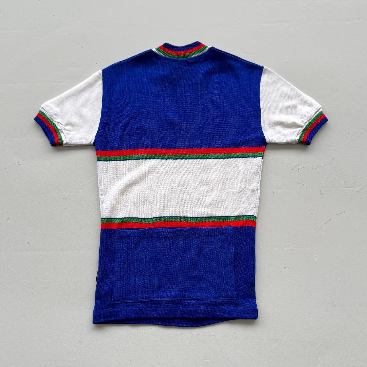 Blue Striped Flower 80's Deadstock Knit Cycling Jersey - Small