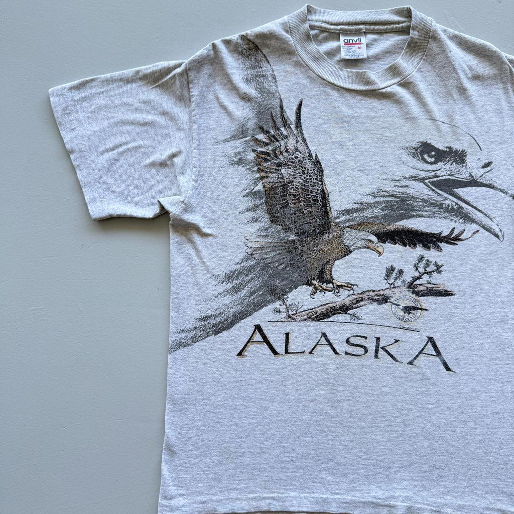 Grey Alaska Eagle AOP Vintage 90s T-shirt - Medium