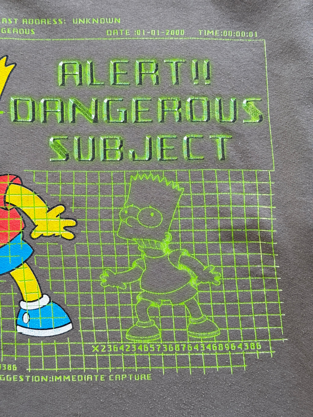 Bart Simpson Alert Dangerous Subject 90's Vintage Sweatshirt - Medium Oversized